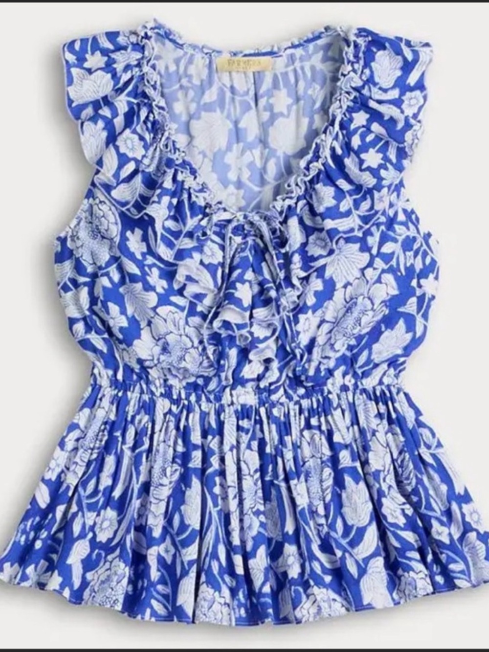 NWOT Farmers Market Blue Floral Ruffled Sleeveless Peplum Top